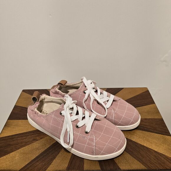 Spenco Canvas Sneakers Womens 7 D Slip On Orthotic Shoes Windowpane Pink Spring - Picture 2 of 13